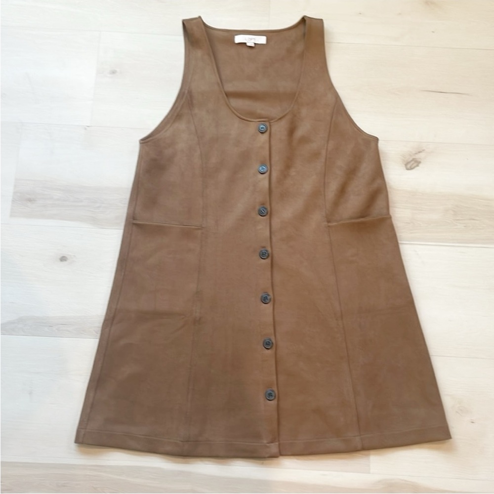 Loft Faux vegan Suede Button Pocket Dress size medium - Picture 1 of 8